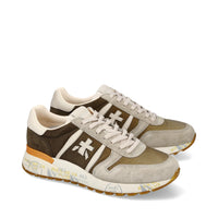 Sneakers in pelle scamosciata, tessuto e inserti in pelle 