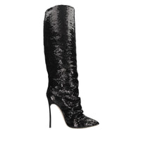 Stivali blade in paillettes e pelle 