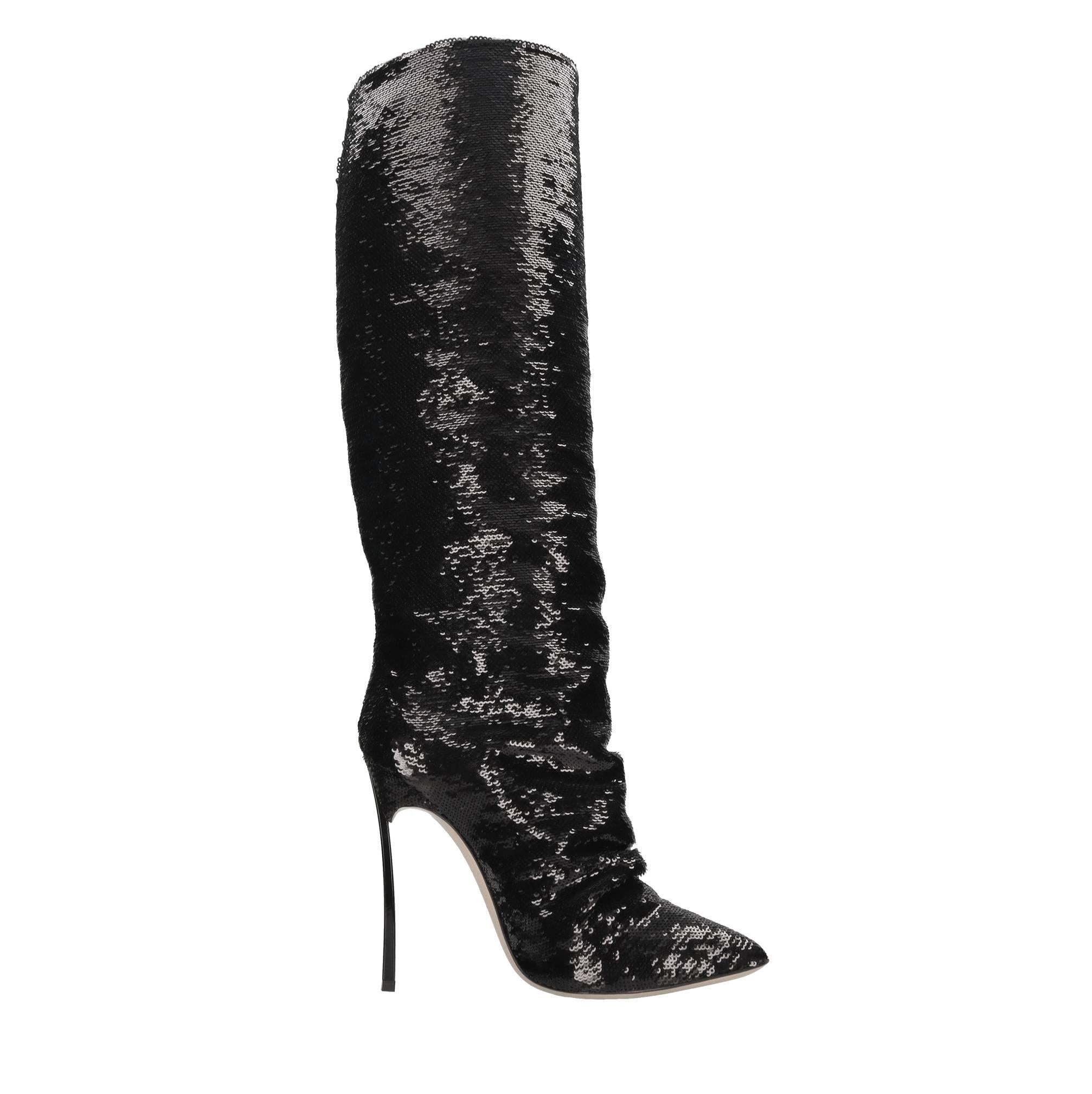 Stivali blade in paillettes e pelle 
