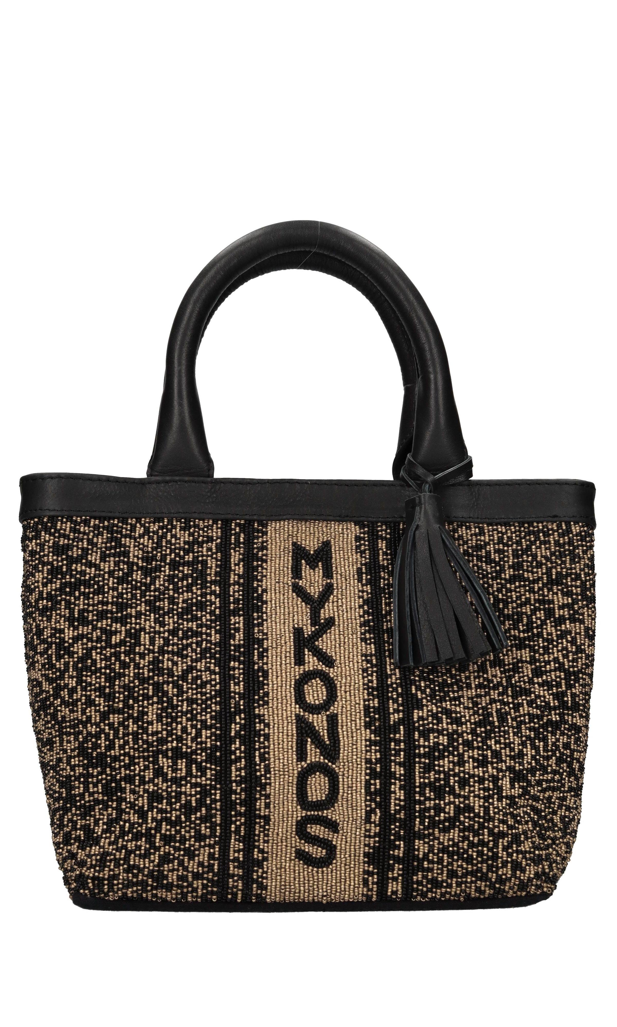 Borsa Mykonos in pelle e perline 
