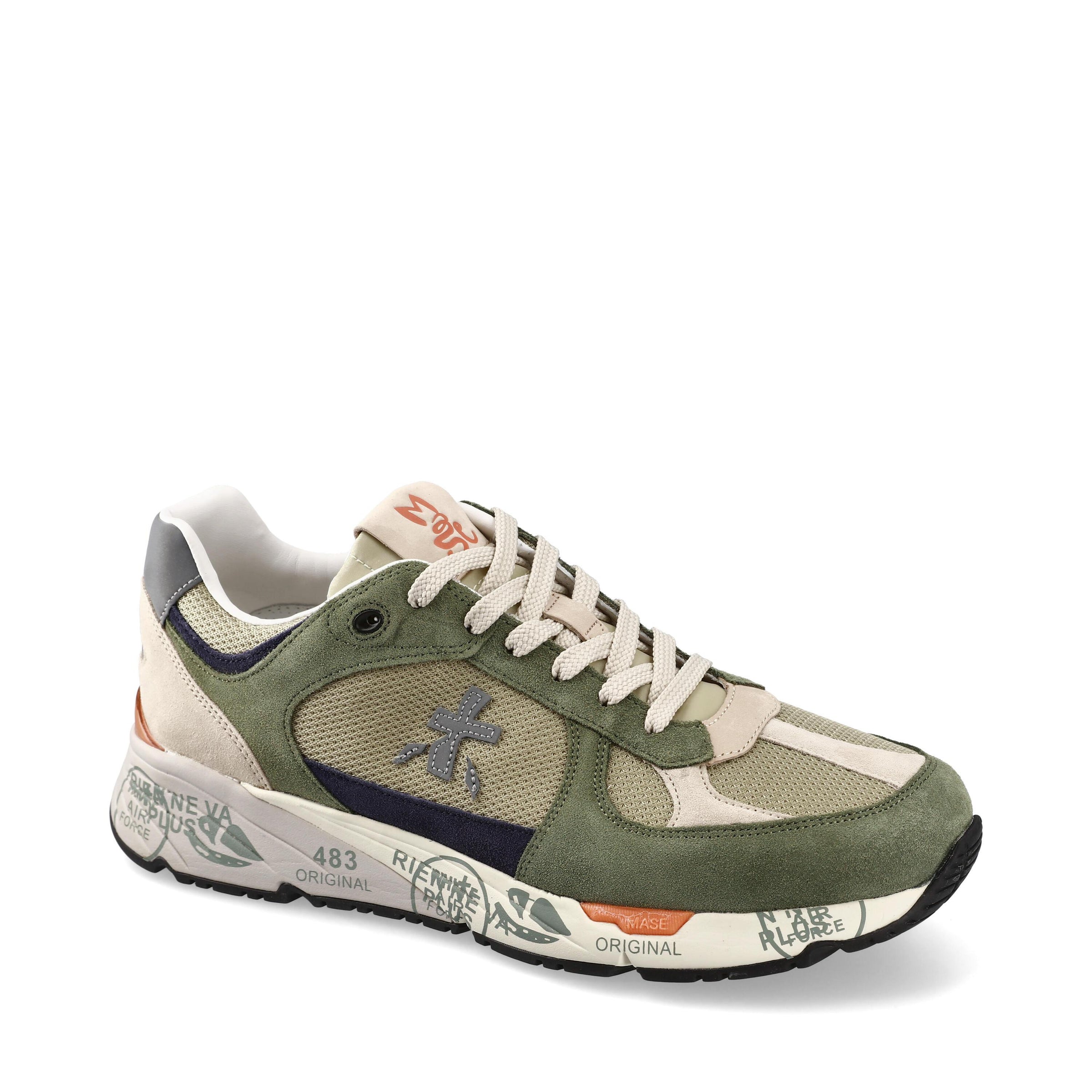 Sneakers in pelle scamosciata, tessuto e inserti in pelle 