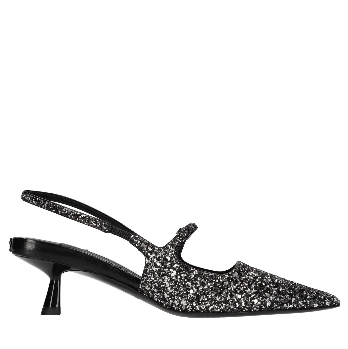 Décolleté slingback in pelle e glitter 