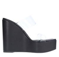 Sandali Mules Zeppa in pelle e plexi 