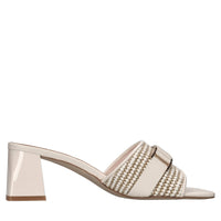 Mules in pelle e tessuto 