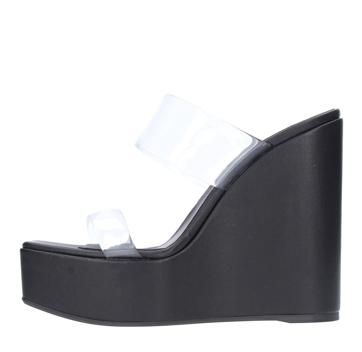 Sandali Mules Zeppa in pelle e plexi 