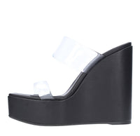 Sandali Mules Zeppa in pelle e plexi 