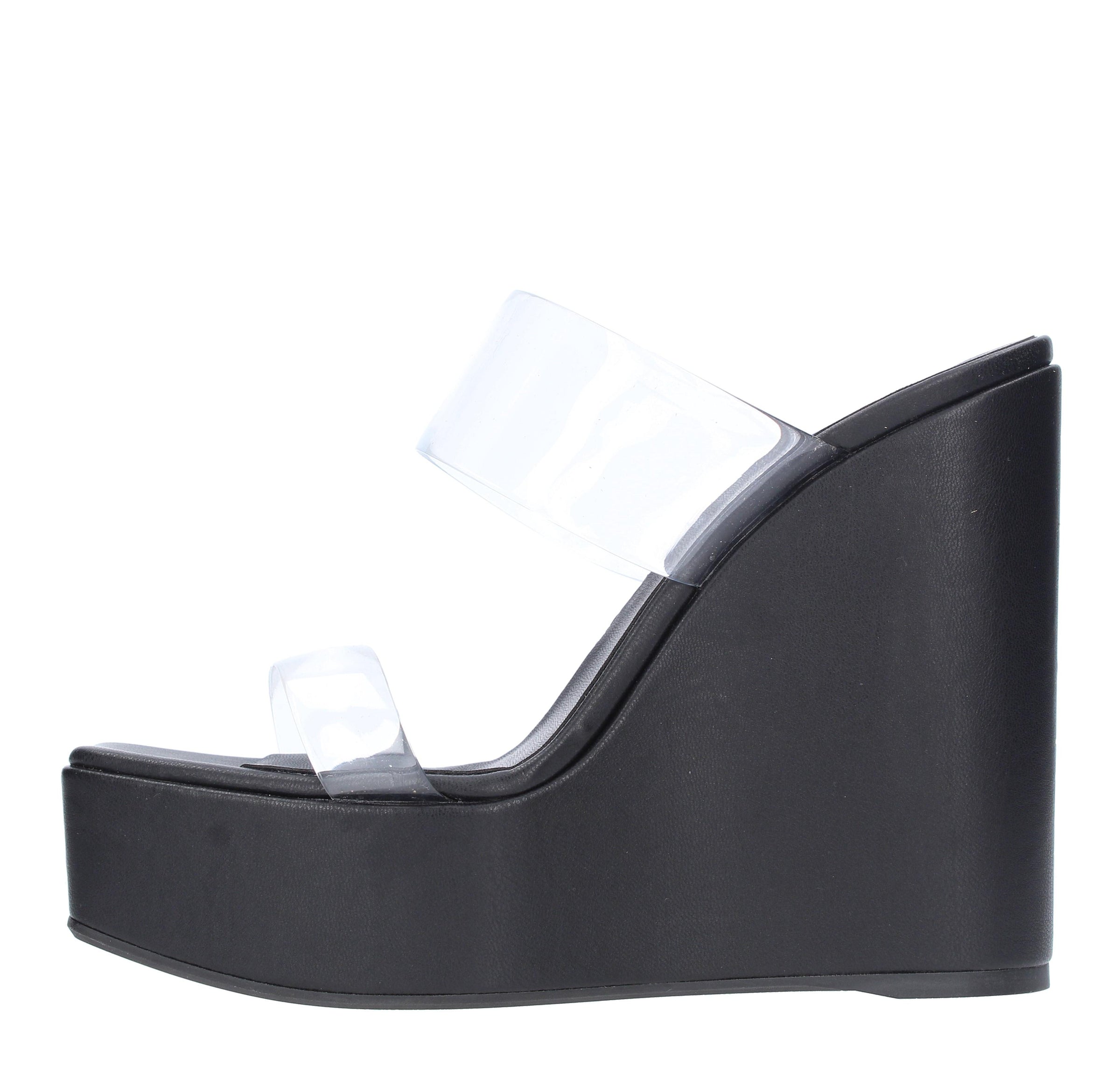 Sandali Mules Zeppa in pelle e plexi 