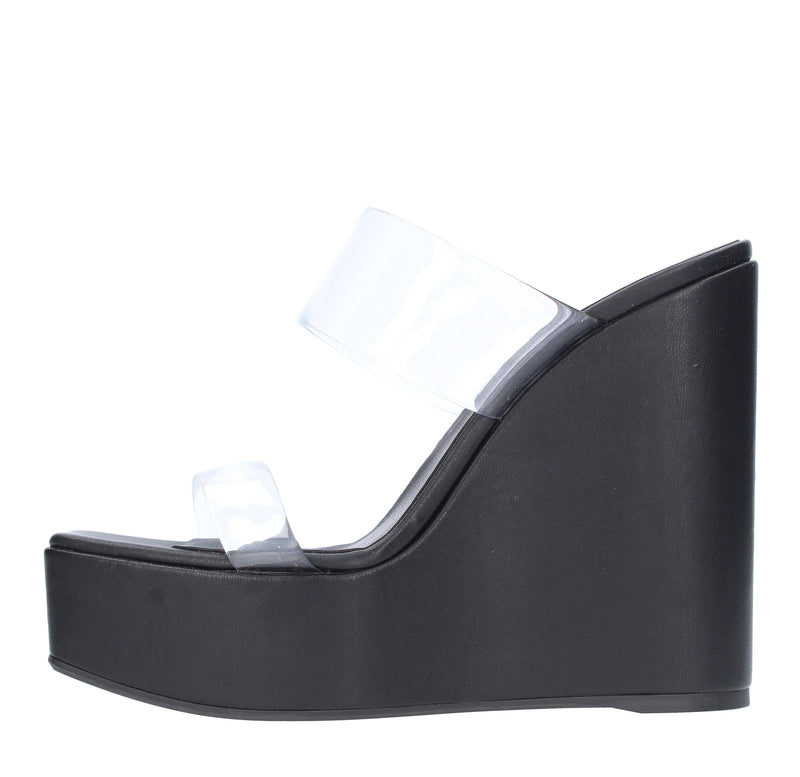 Sandali Mules Zeppa in pelle e plexi 