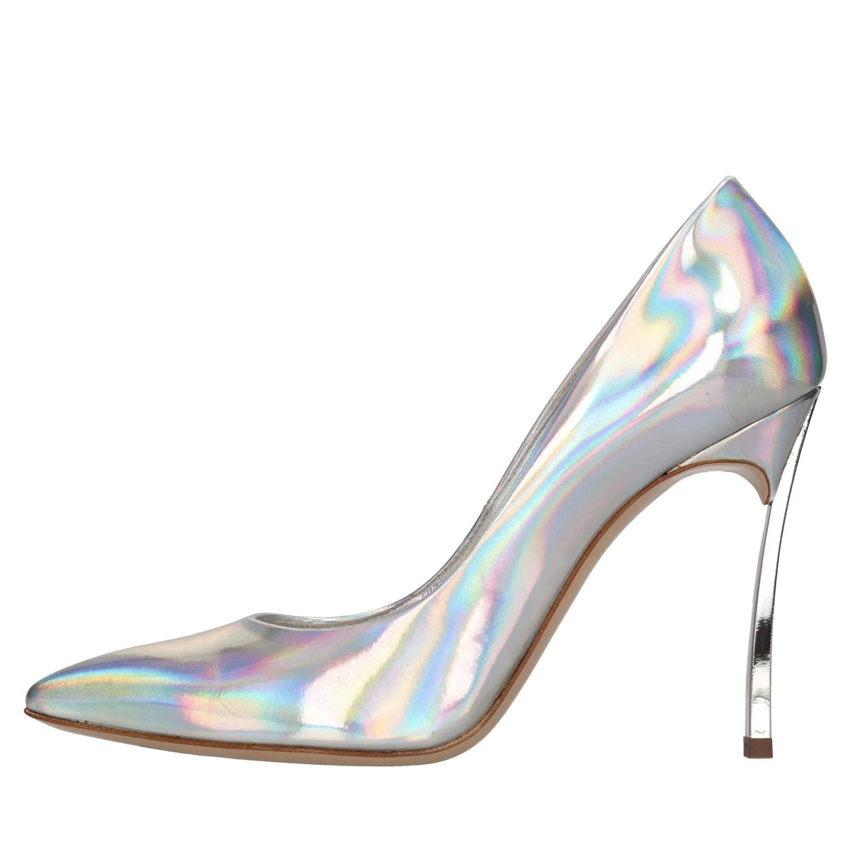 Décolleté Blade in pelle laminata argento specchiato 