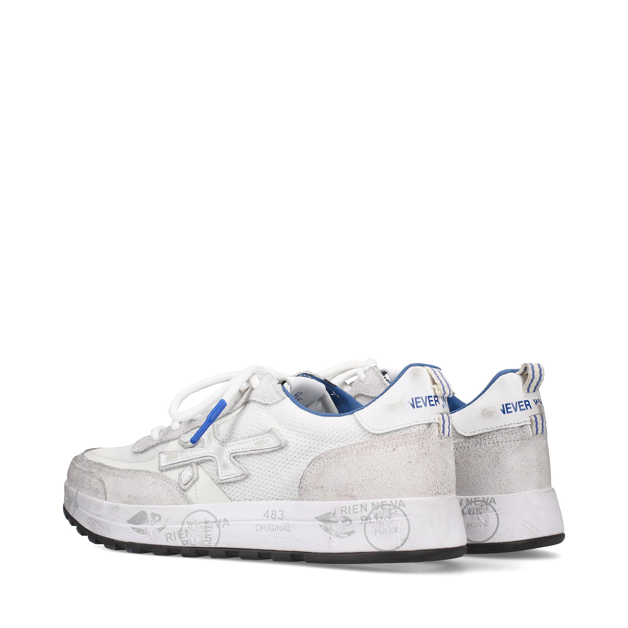 Sneakers in pelle scamosciata, tessuto e inserti in pelle 