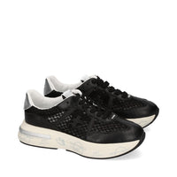 Sneakers in pelle scamosciata, tessuto e inserti in pelle 