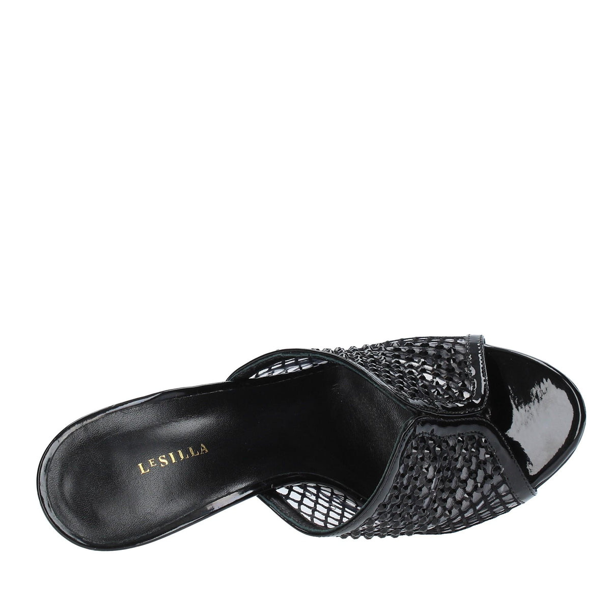 Mules in pelle tessuto e PVC 