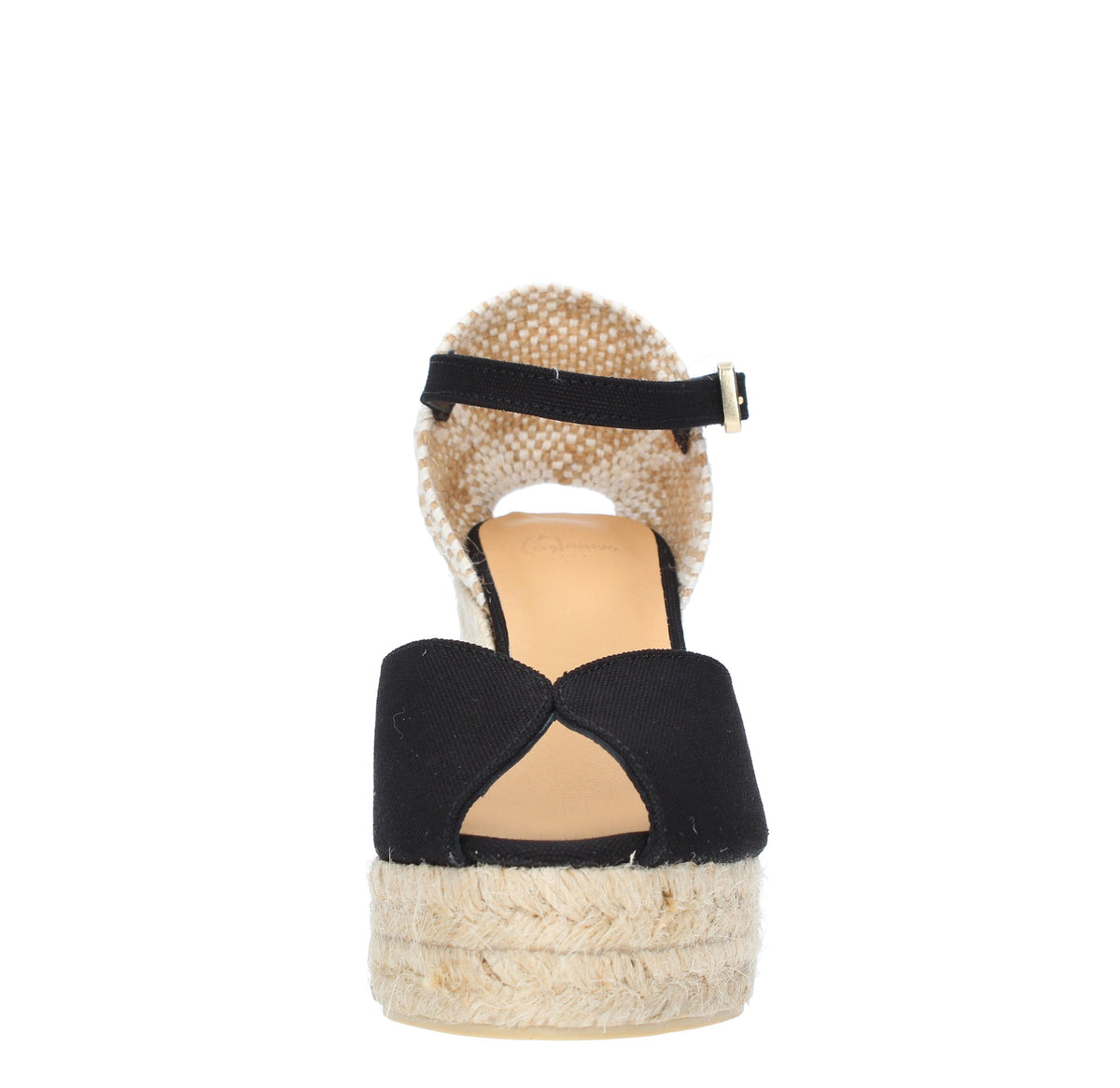 Sandali con zeppa in tessuto e corda 