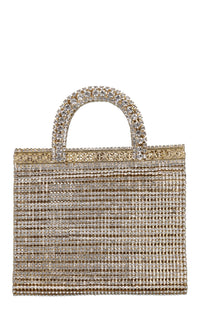 Borsa in tessuto, metallo e strass 