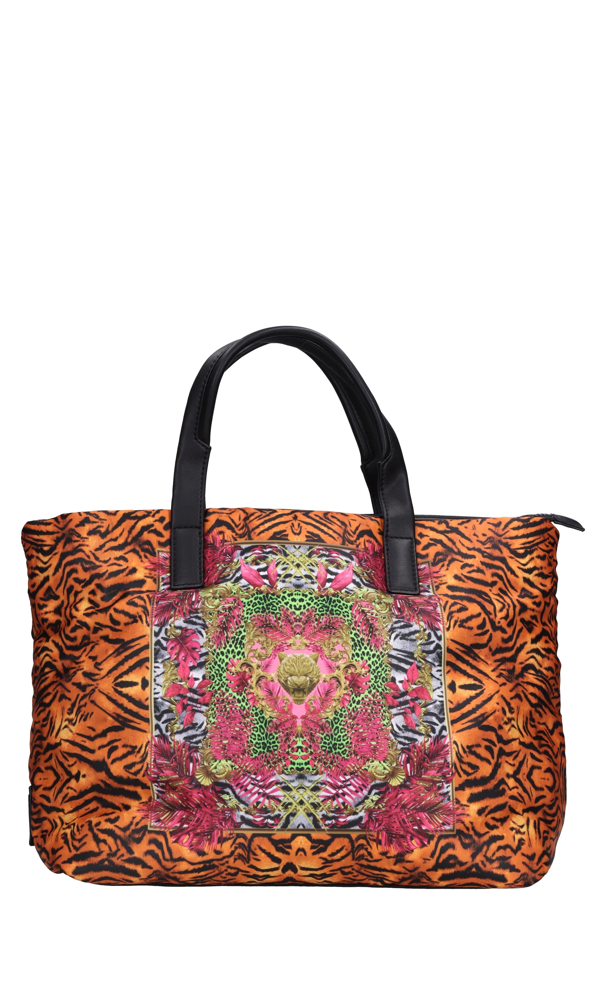 Borsa in tessuto con inserti in ecopelle 
