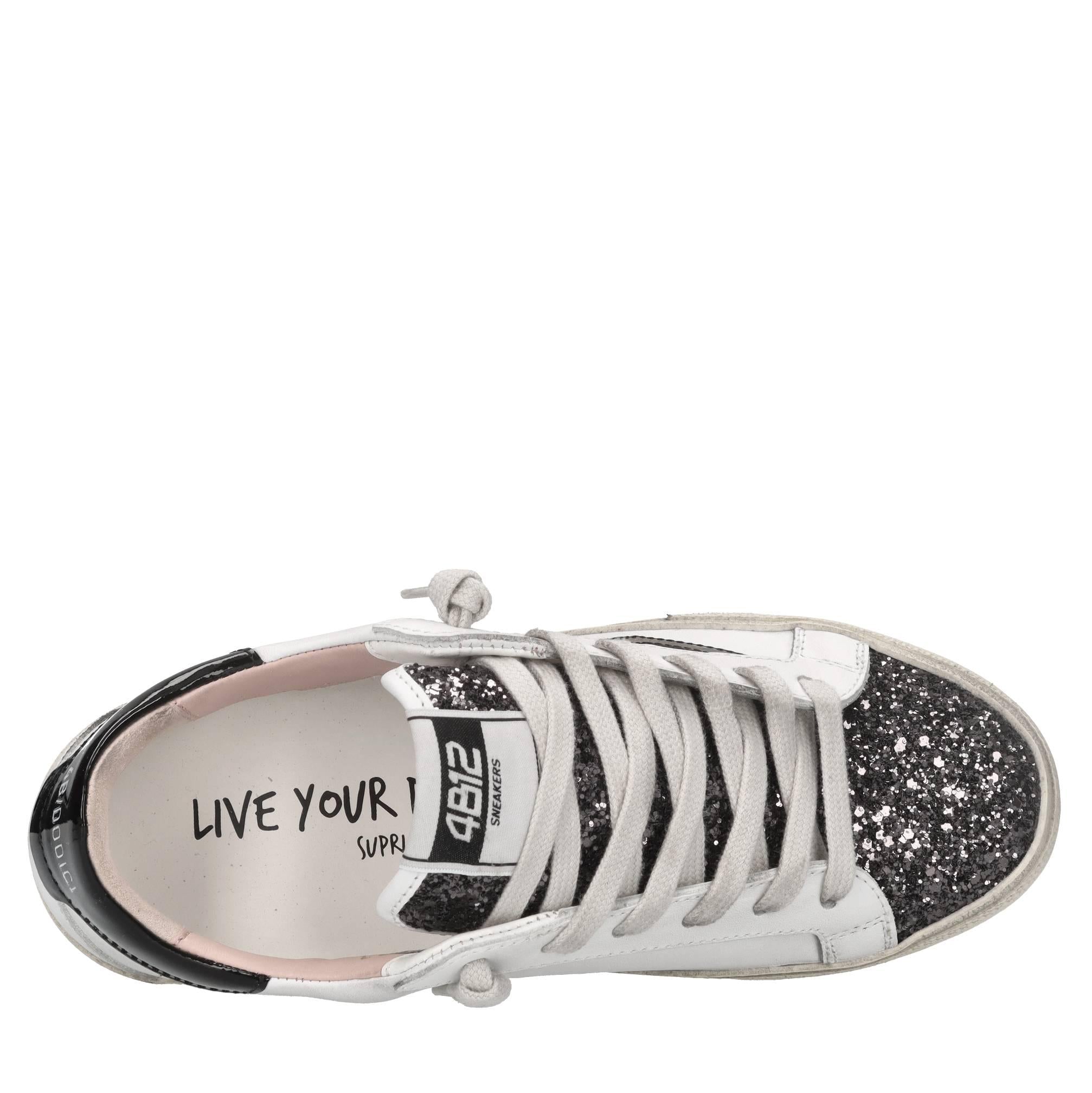 Sneakers in pelle e glitter 