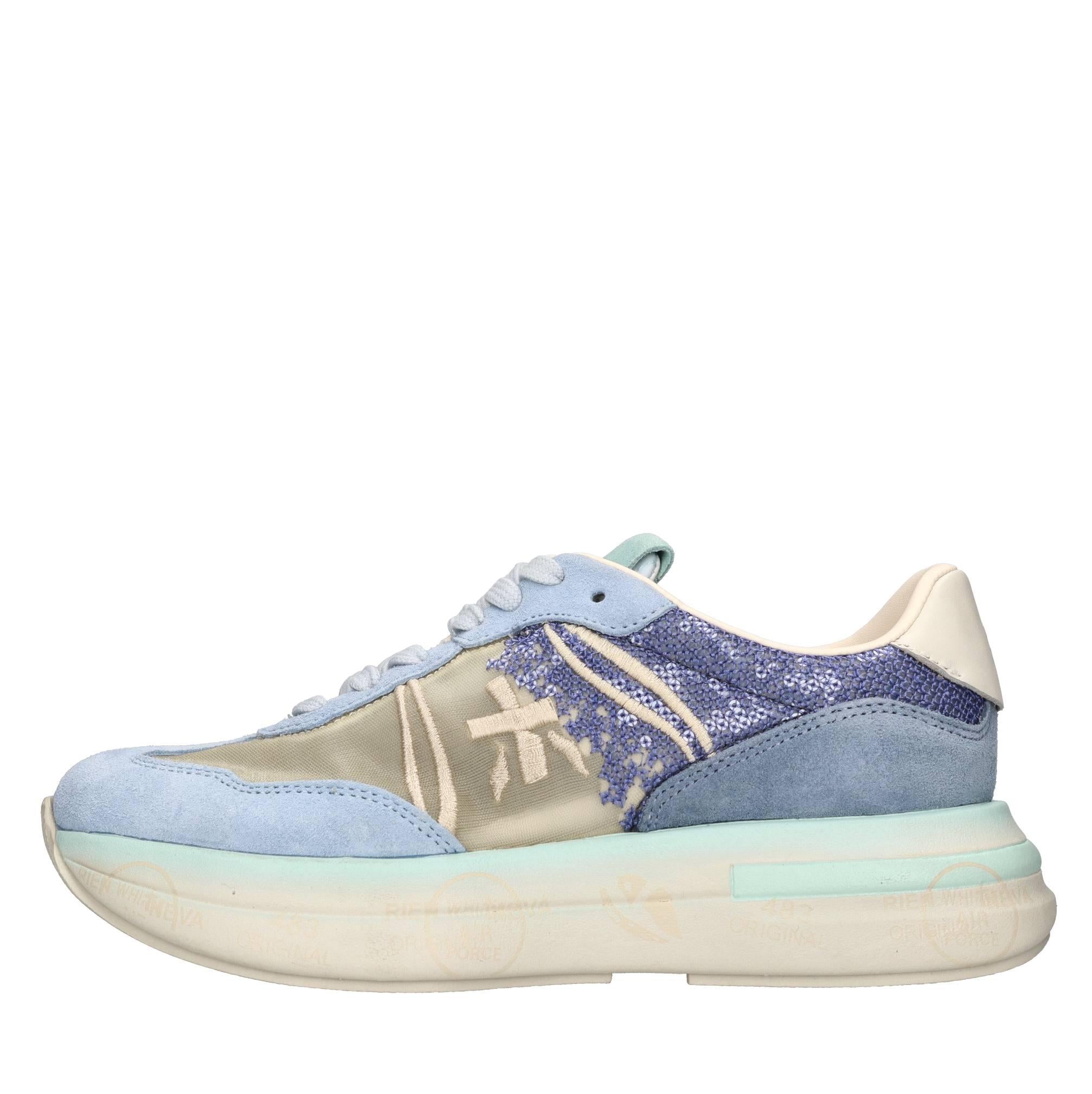 Sneakers in pelle scamosciata, tessuto e inserti in pelle 