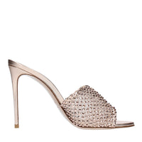 Mules in pelle tessuto e PVC 