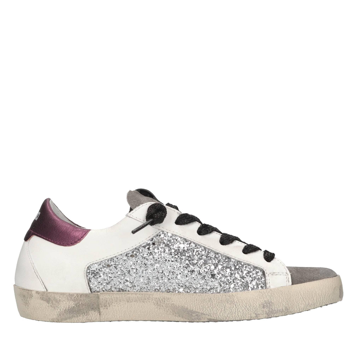 Sneakers in pelle e glitter 