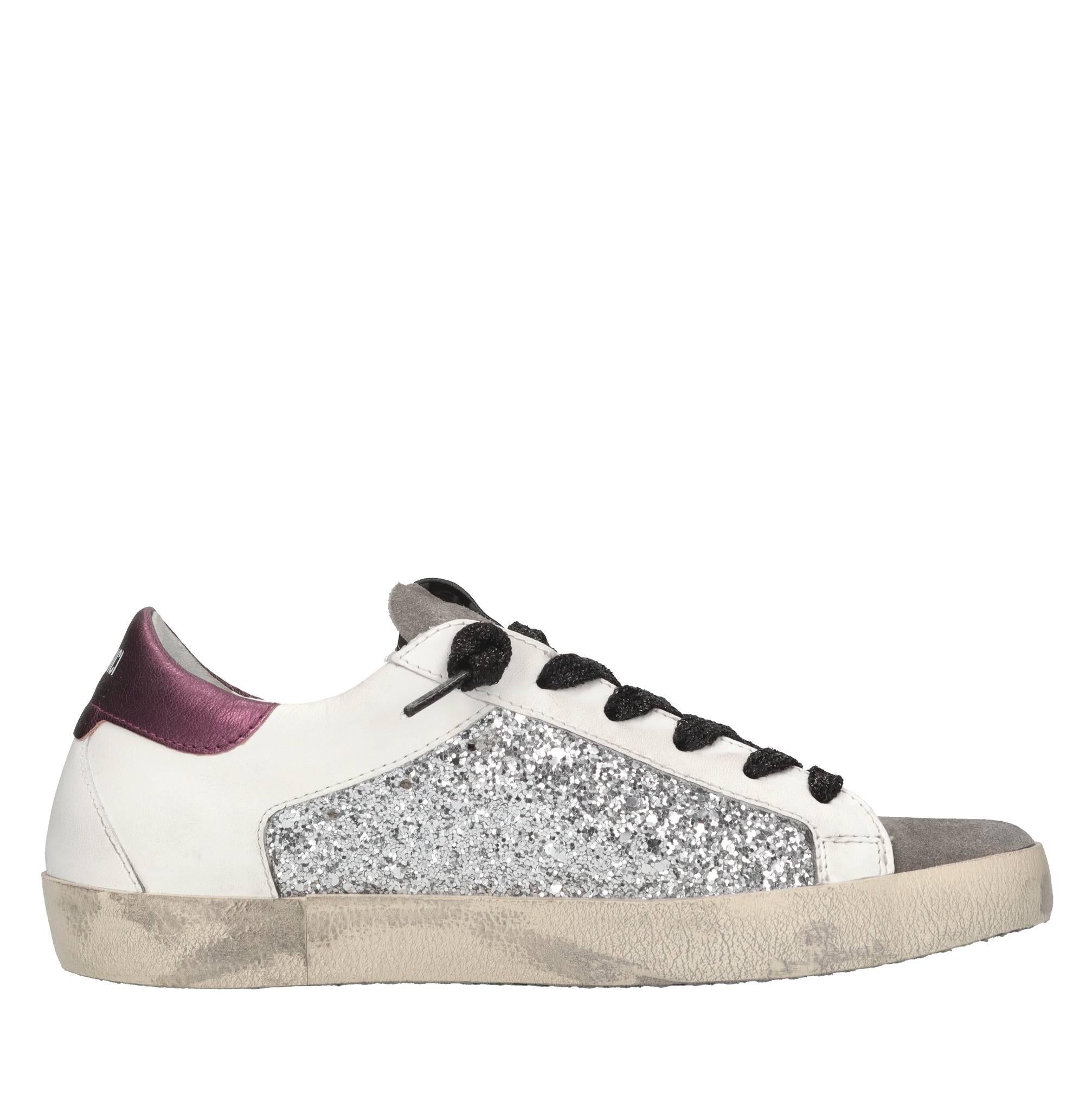 Sneakers in pelle e glitter 