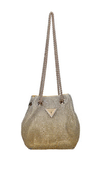 Mini secchiello in raso e maglia metallica in strass 