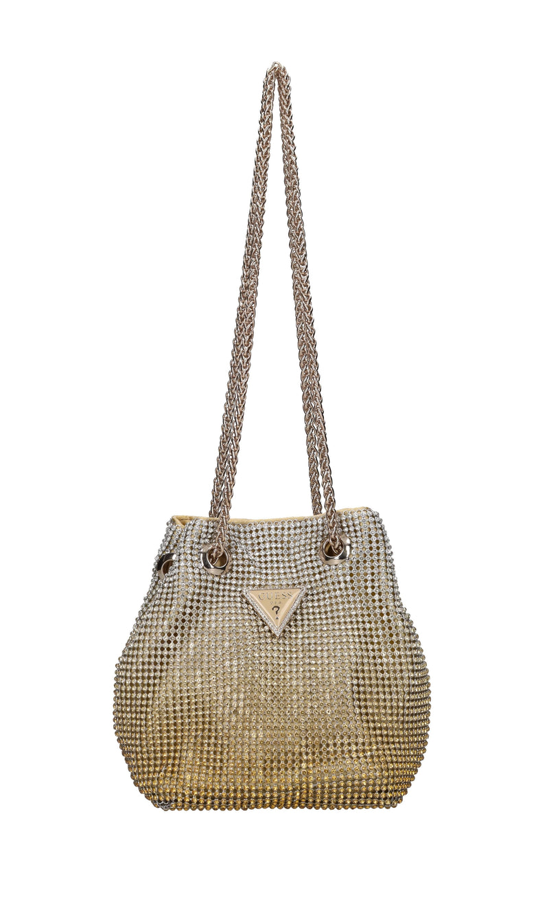 Mini secchiello in raso e maglia metallica in strass 