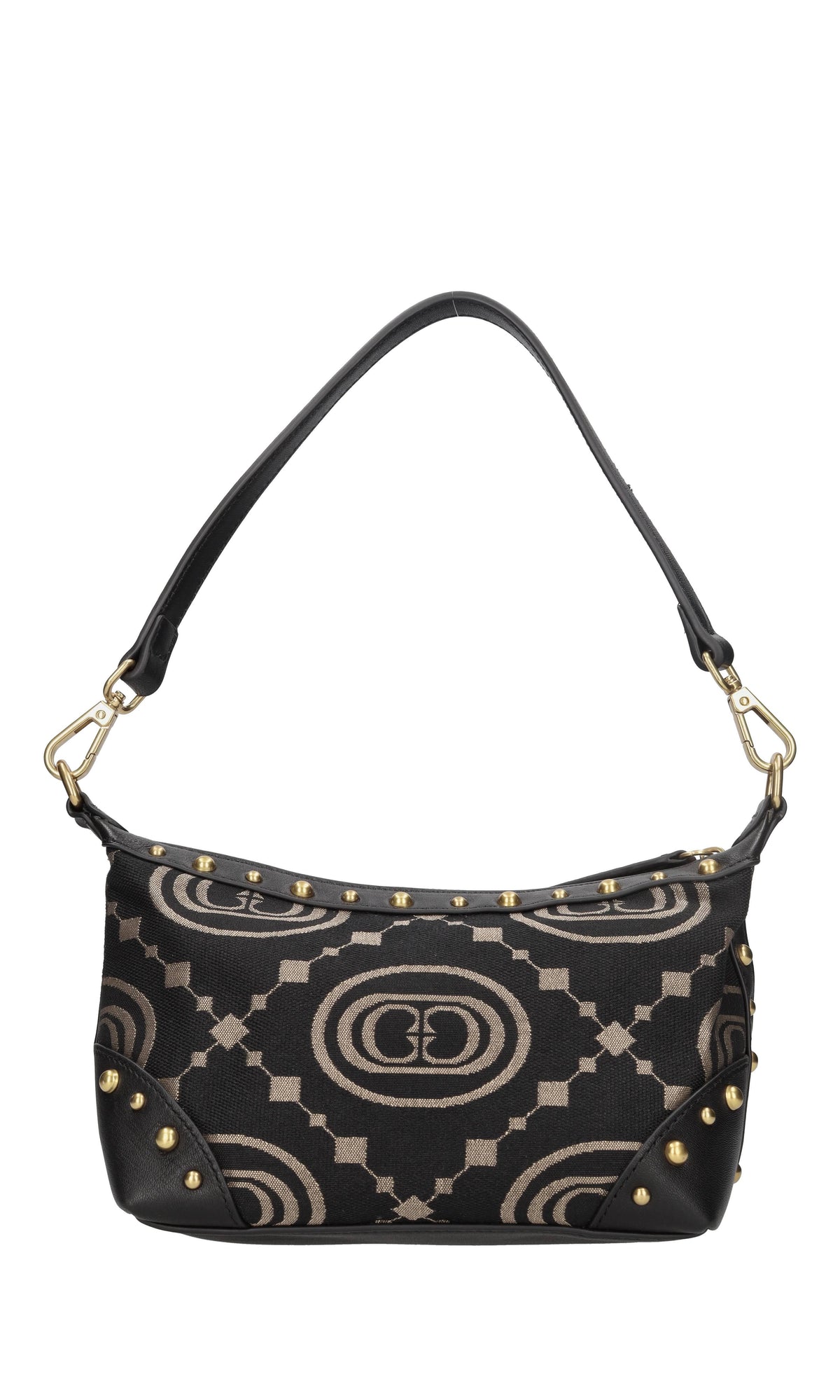 Borsa in tessuto con inserti in pelle e borchie 