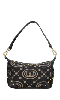 Borsa in tessuto con inserti in pelle e borchie 