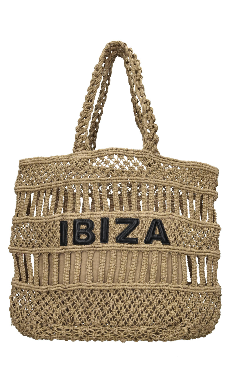 Borsa Ibiza in juta e pelle 