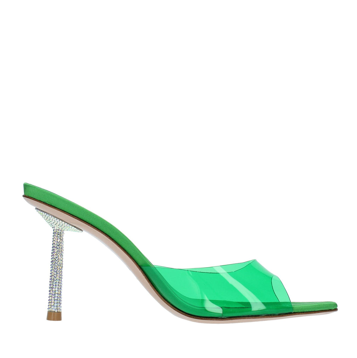 Mules in pelle e PVC. 