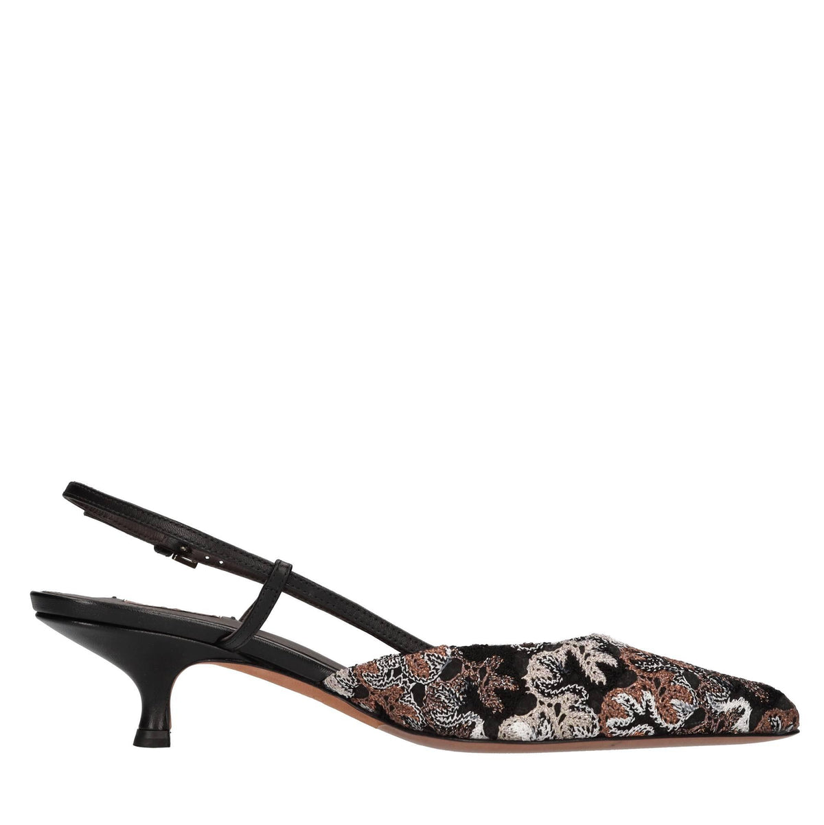 Décolleté slingback Fiona in pelle e tessuto 