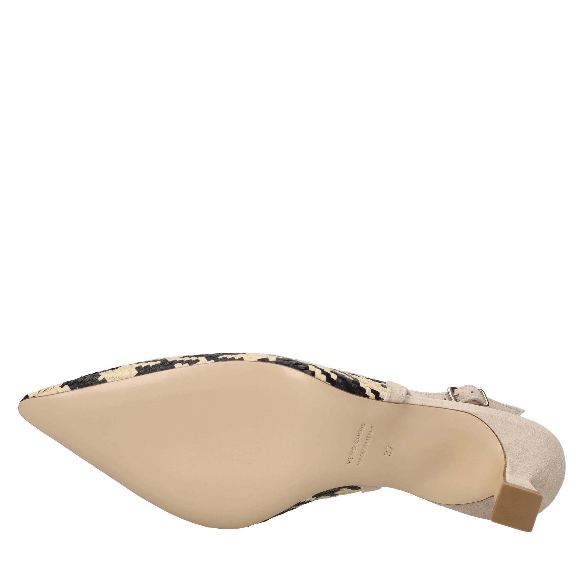 Décolleté slingback in pelle e rafia 