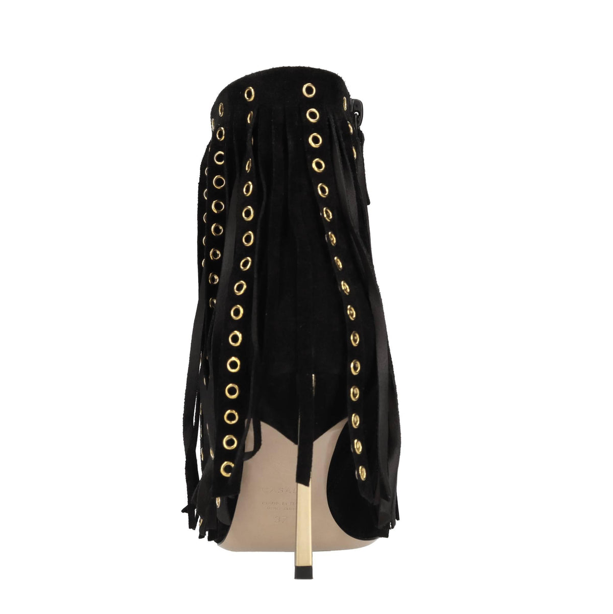 Tronchetti Superblade in camoscio con borchie forate color oro 