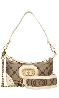 Borsa in tessuto con inserti in pelle e borchie 