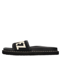 Mules in pelle e tessuto 