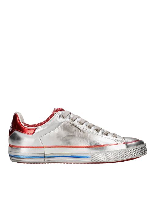 Sneakers in pelle effetto vintage,con inserti in tessuto glitterato HIDNANDER | STARLESSS LOW HB2WS600 125ARGENTO-ROSSO