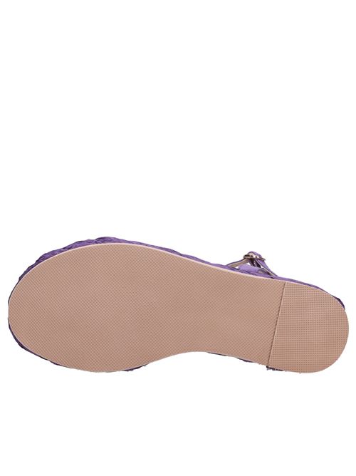 Leather and raffia wedge sandals EMANUELLE VEE | 431M-711-15-RA3VIOLA