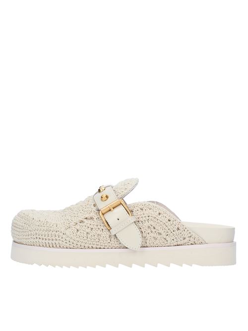 Gioia mules with crochet embroidery and leather band and gold studs ASH | 136172002